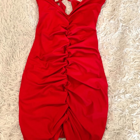 Red Rouched Dress - Picture 2 of 3